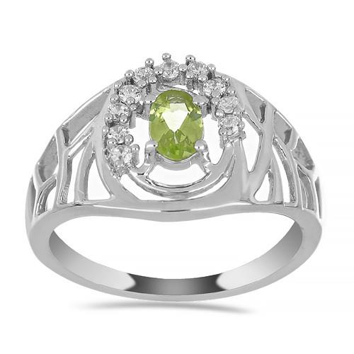REAL PERIDOT GEMSTONE CLASSIC RING IN STERLING SILVER